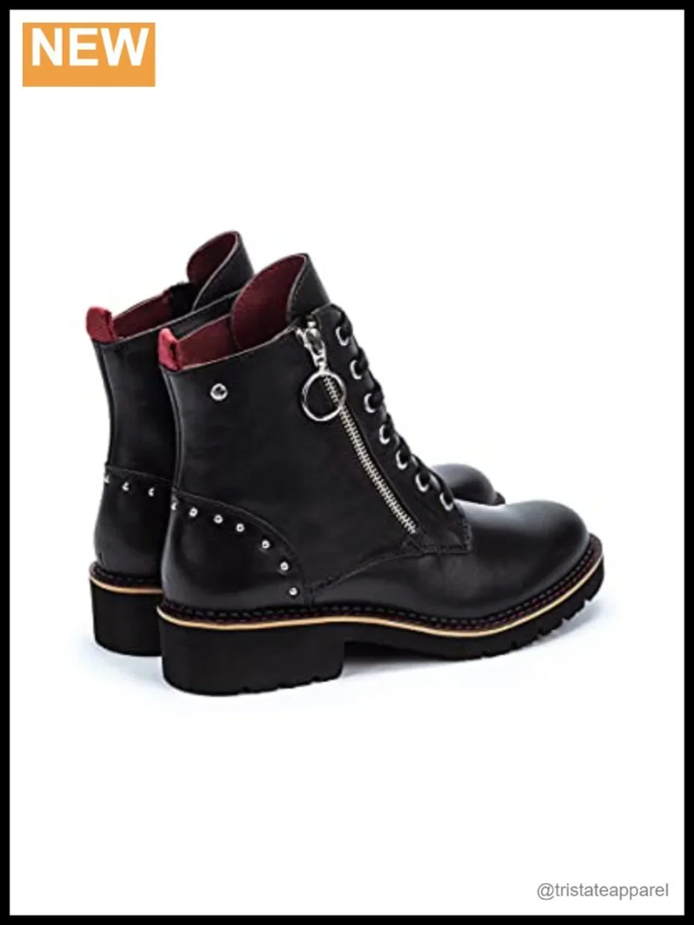 Genuine Leather Women's Flat Ankle Boots with Rhinestones, Lace-Up